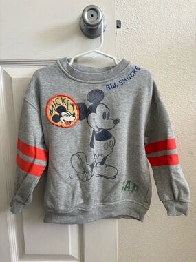 GAP Grey Mickey Mouse Sweatshirt with Red Sleeve Stripes